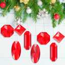 Simgoing 8 Pack Jewel Ornaments 1.2" - 3.5" Crystal Jewel Hanging Decorations for Christmas Tree Glitter Gemstone Ornaments Rectangle Square Oval Rhombus for Home Wedding & Holiday Party Decor(Red)