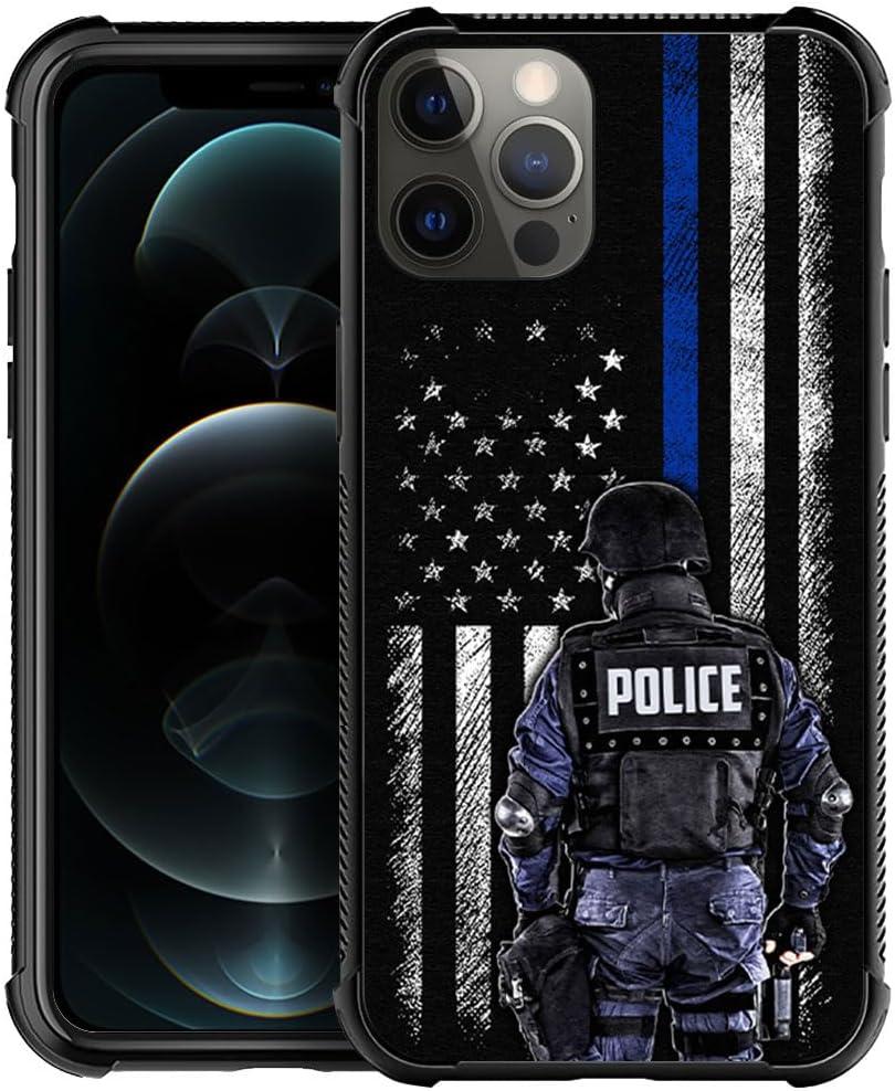 DJSOK Case for iPhone 12 Pro Max,Luxury Pattern Design Shockproof Rugged Cover,Cases for Man Woman-US Police Blue American Flag