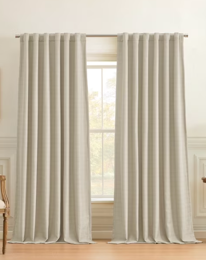 Sun+Blk 100% Blackout Sand Curtains For Bedroom And Living Room, Thermal & Noise Insulation, Energy Saving Design With Linen Texture, 2 Panel Set, Size:52" x 95"