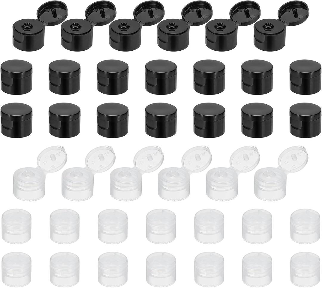 uxcell 40 Pcs 24/410 Flips Top Caps for Bottles, Black/Transparent