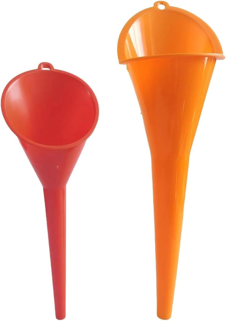 2 PCS Long Neck Oil Funnel, Portable Anti-Spill Plastic Wide Mouth Funnel, Multi-use for Fuel Coolant Engine Oil Adding, Universal for Most Cars Suvs Trucks(Red)