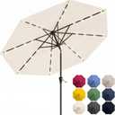 10FT Solar Patio Umbrella with Lights, Outdoor Table Market Umbrella with 32 LED Lights, 8 Sturdy Ribs, Push Button Tilt and Crank for Pool, Deck and Garden, UV-Resistant