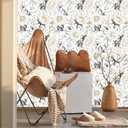 Vintage Pale White/Yellow Floral Peony Flowers Rose Grey Leaf Peel and Stick Wallpaper Easy Peel Off Contact Paper Stick on Adhesive Wall Paper for Bathroom Waterproof Renter Friendly