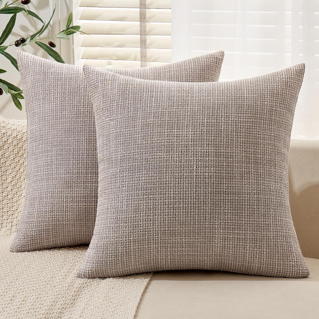Burlap Linen Throw Pillow Covers 20x20 Inch Set of 2 Khaki Decorative Pillows Modern Farmhouse Pillowcases Soft Accent Cushion Covers for Outdoor Couch Sofa Bedroom Livingroom Home Decor