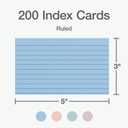3 x Oxford Ruled Index Cards, Lined Note Cards, Flashcards for School, 4 Assorted Pastel Colors: Gray, Peach, Light Blue and Light Green, 3 Inch x 5 Inch, 200 Cards Per Pack (1017486)