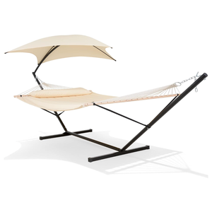 Portable Outdoor Hammock with Stand, Sun-Protective Canopy, Beige