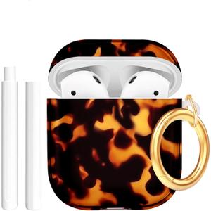 Case for Airpods 2/1 Gen,Tortoise Pattern Airpods 2nd/1st Generation Cover Protective Skin Girl Women with Keychain for Apple iPod 2nd/1st Gen - Tortoiseshell