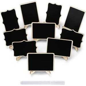 JEFURE 22 Pcs Mini Chalkboard Signs, Small Chalkboard Labels with Easel Stand, Wooden Blackboard for Table Numbers, Food Signs, Wedding Signs, Place Cards and Event Decoration, with 1 Liquid Chalk