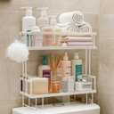 PowerKing Over The Toilet Storage Shelf, 2-Tier Bathroom Organizer Rack with 2 Hooks, No-Drill, Rust-Resistant Steel, Toilet Paper Holder for Restroom Bathroom, White