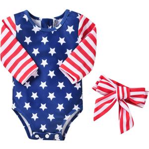 Aalizzwell Baby Girls One Piece Long Sleeve Swimsuit (6-12 Months, American Flag)