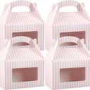 Restaurantware Bio Tek 8.5 x 4.8 x 5.5 Inch Gable Boxes For Party Favors, 25 Attractive Gift Boxes - Striped Design, With Clear PET Window, Pink And White Paper Barn Boxes, Built-In Handle