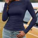 Amoretu Women's Stretchy Boat Neck Ruched Shirt Long Sleeve Going Out Fitted Top (Blue, M)