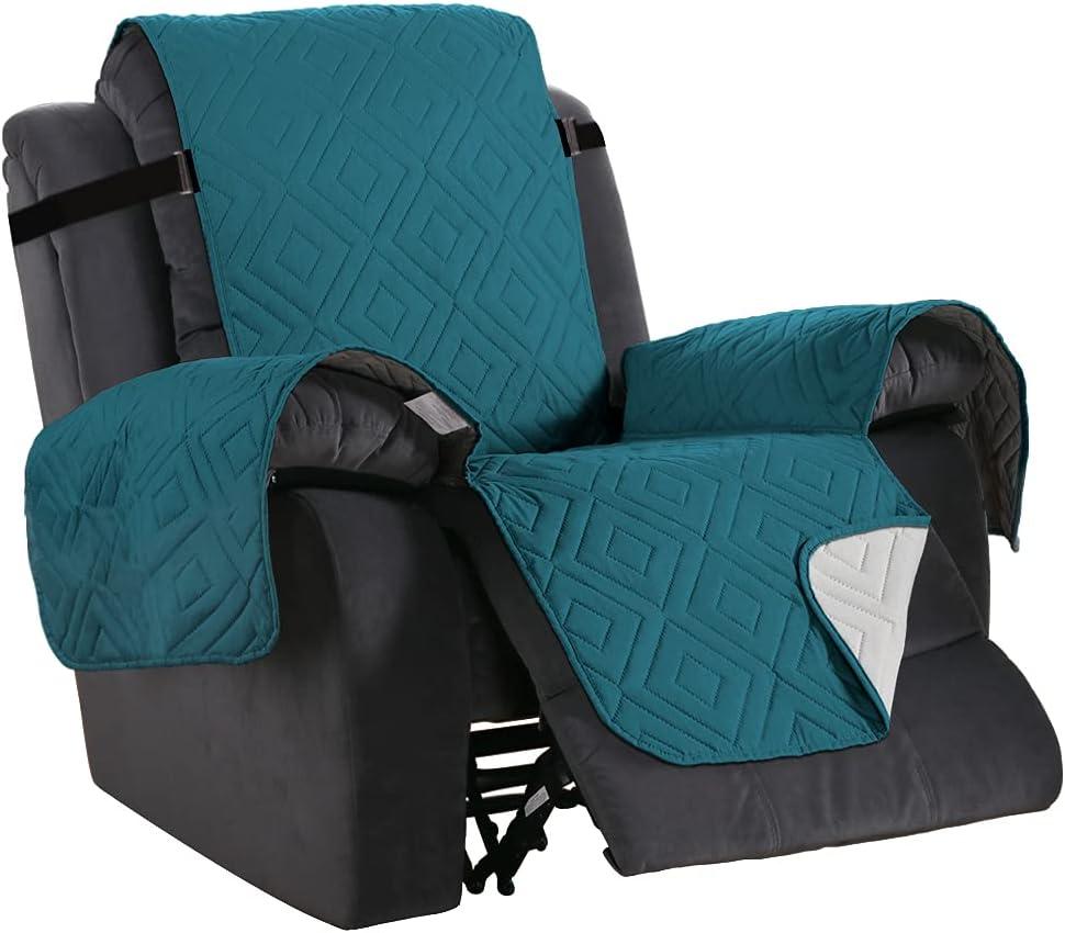 H.VERSAILTEX Reversible Quilted Recliner Covers Water Resistant Furniture Protector for Reclienr Chair with Elastic Straps for Pets Kids Sitting Width Up to 22"(Recliner, Dark Teal/Beige) (Recliner(Seat with 22"))