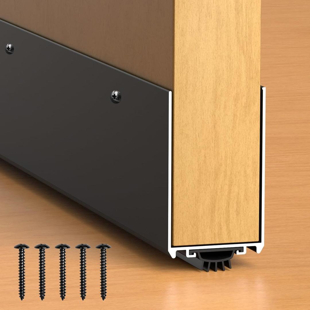 Aluminum Door Draft Stopper, 1-3/4 x 36 Weather Stripping Seal with Kick Plate, Under Door Gap Filler, U-Shape Door Sweep for Bottom of Doors Exterior/Interior (Black, 1 Pack)