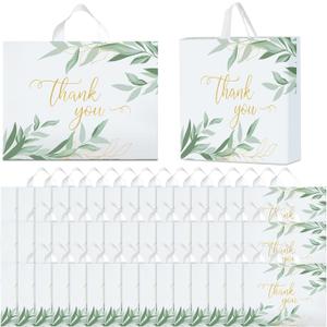 100 Pack Extra Thick Thank You Shopping Bags with Soft Loop Handles, 15"x12" Heavy Duty Reusable Boutique Merchandise Bags for Small Business Packaging (Sage Green)