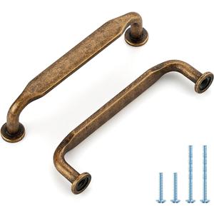 10 Pack 3-3/4 Inch Knurled Antique Brass Cabinet Handles Solid Zinc Alloy Pulls for Kitchen, Bathroom, Dresser & Closet Cabinets Hardware