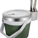 COKTIK 7L Vacuum Insulated Ice Bucket with Lid and Scoop& Tongs，Large capacity Stainless Steel Beverage Bucket for Cocktail, Champagne, Wine, Beer，Large Parties（Army Green Suit）