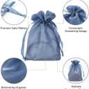 QIANF 20 Pcs Smoke Blue Small Organza Bags 4X6 inch for Wedding Favors with Drawstring, Mini Mesh Gift Bags Jewelry Pouch for Candy Bridal Shower Party Favor Baby Shower Christmas
