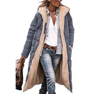 PRETTYGARDEN Women 2025 Winter Clothes Trendy Reversible Zipper Furry Fleece Long Coat Jackets (Grey Blue, Medium)