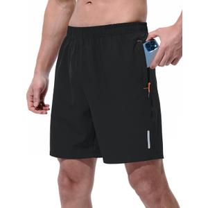 UIQUR Mens Athletic Shorts Running Shorts Quick Dry Workout Shorts 7"/ 9" Lightweight Gym Basketball Shorts Zipper Pockets (Black, M)