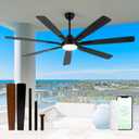 72" Large Smart Ceiling Fan with Light Remote Control via WiFi Alexa,6-Speeds Quiet DC Motor,Dimmable,Indoor Outdoor Black Ceiling Fan for Living Room,Patio,Dual Finish 7 Blades
