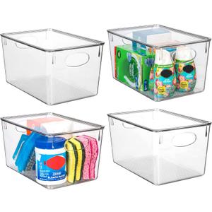 CLEARSPACE Plastic Storage Bins With lids Perfect Kitchen Fridge Organizer, Pantry Organization, Cabinet Organizers (4 Pack)