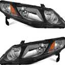 WEELMOTO for 2006-2011 Honda Civic 4-Door Headlights Replacement for Headlight Pair Headlamp Black Housing Amber Reflector Left+Right Side (Does NOT fit 2-Door Coupe models)