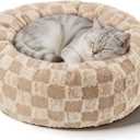 Dog Calming Beds for Small Medium Large Dogs - Round Donut Washable Puppy Dog Bed, Anti-Slip Faux Fur Fluffy Donut Cuddle Anxiety Cat Pet Bed (20" Grid)