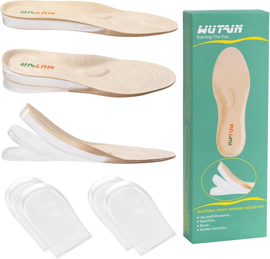 Full Length Gel Height Increase Insoles - Heavy Duty Silicone Shoe Lifts for Leg Length Discrepancy - Trim to Fit Shock Absorption Inserts - Non-Slip Replacement Soles1 Pair Small