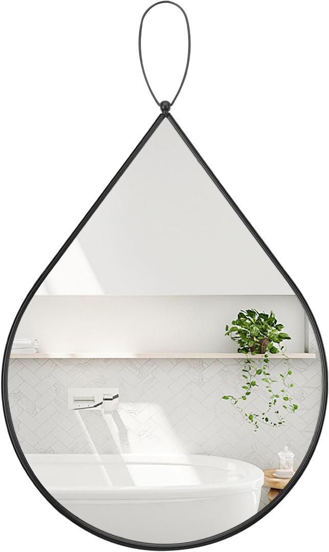 Small Decorative Mirror Black Teardrop Mirror with Metal Framed Oval Irregular Wall Mirrors Modern Accent Mirror for Wall Decor Living Room Bathroom Entryway Hallway Hanging Mirror 16x20 Inches