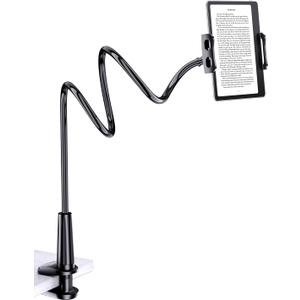 Tryone Gooseneck Kindle&Tablet Holder for Bed Hands-Free Reading on Bed Headboard for iPad, Kindle, and Switch, Flexible 30in Al-Mg Alloy Clamp Arm Stand for Tablets 4.7-10.5 in, Phone - Black - 30in