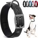 PetiFine Dog Collar for Large Dogs, Neoprene Padded and Adjustable, Reflective Wide Heavy Duty Pet Collars with Durable Metal Belt Buckle for Walking, Black, L (Large (19"-23"))