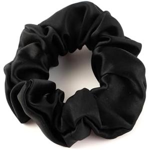 Bunnikins & Clover Silk Scrunchies for Hair Sleep, 100% Mulberry Silk Hair Tie for Curly Hair with Elastic Band, Black Elastic Hair Scrunchie for Women Girls, 2Pack