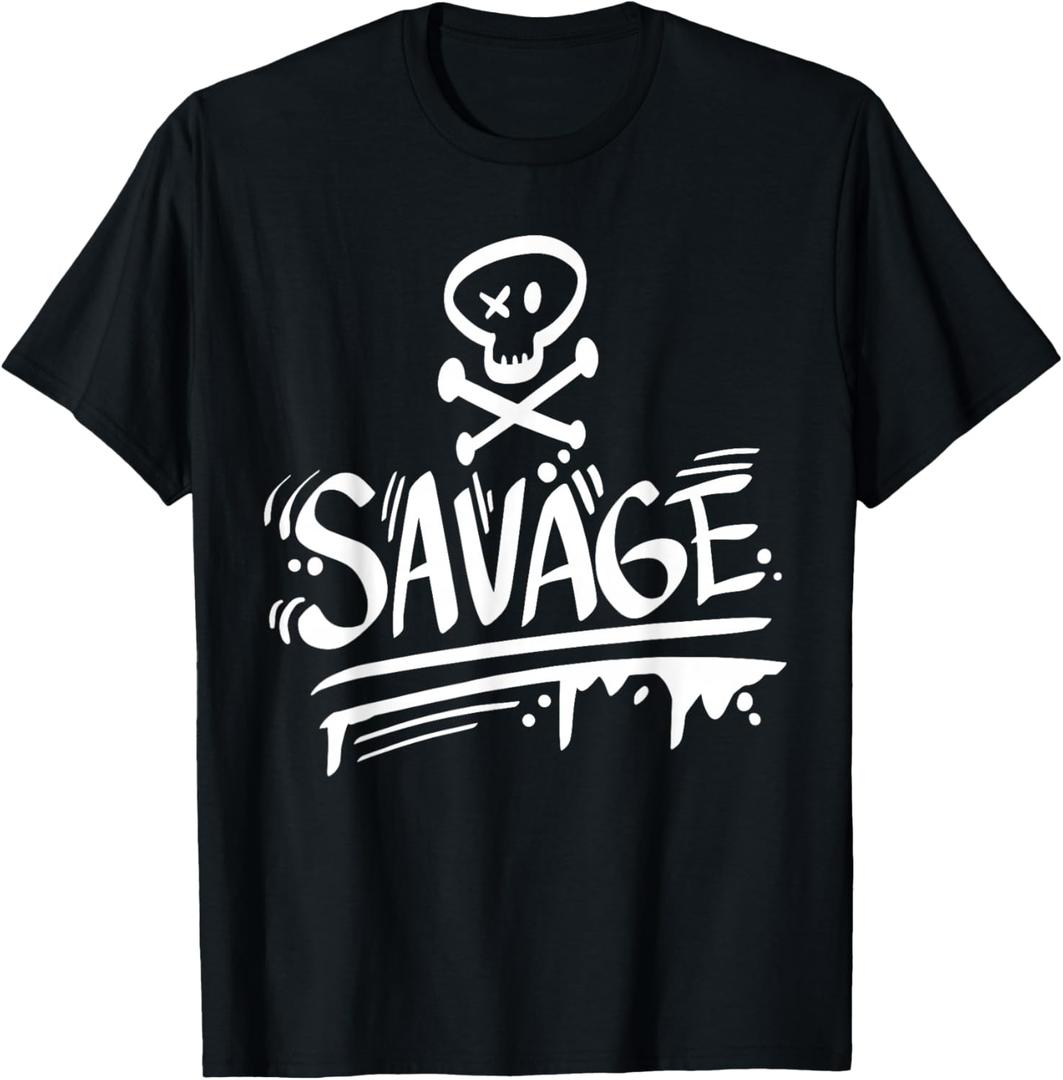 Savage Skull Print Graffiti T-Shirt T-Shirt. M Size