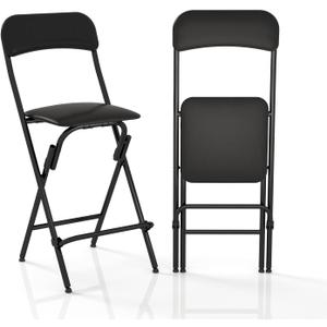 Folding Bar Stool with Back, 350lb Capacity, Collapsible Stool for Kitchen Bar, Height 25"- 2PC