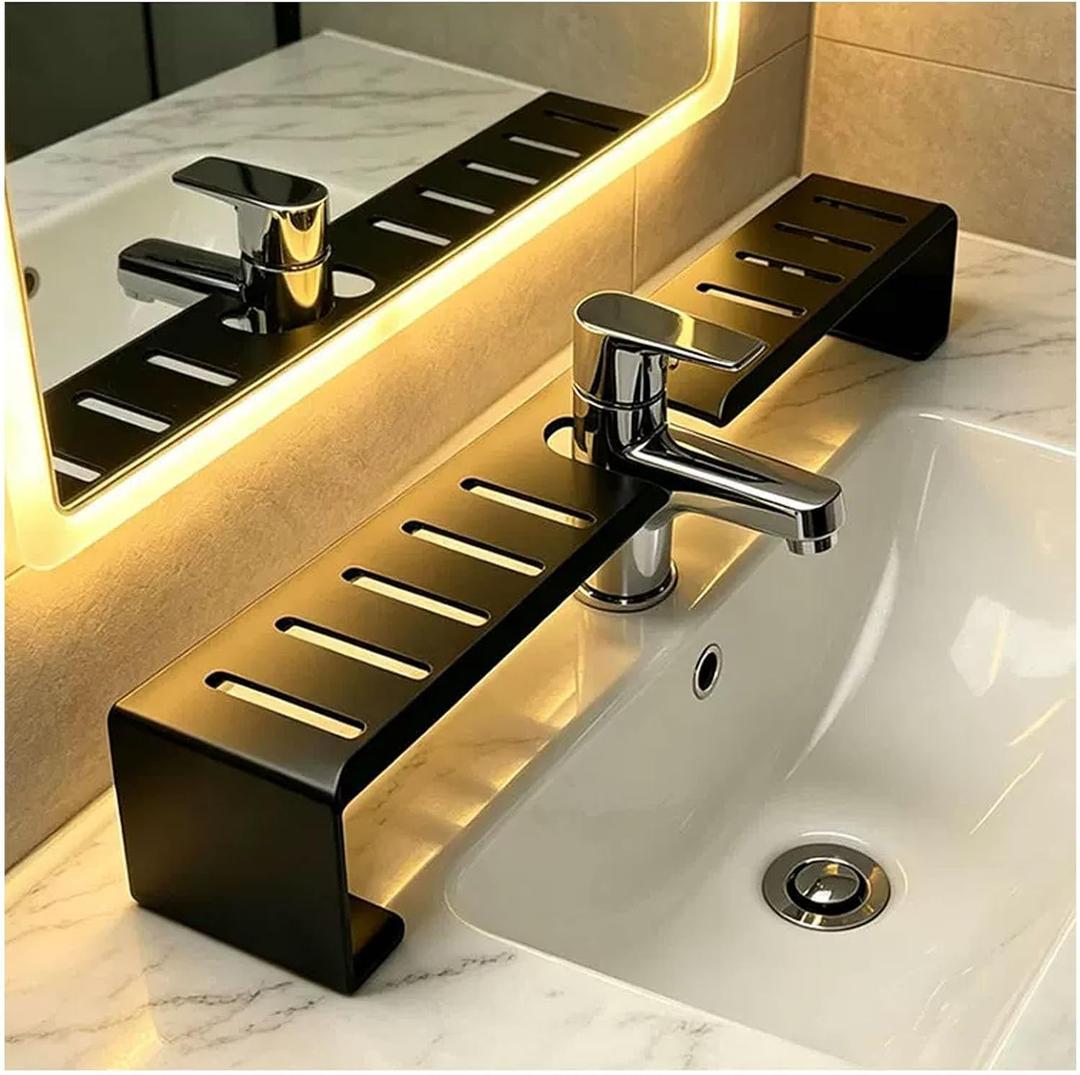 Vertical Faucet Storage Rack, Over the Sink Shelf, Black, 19.6in/50cm
