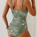Eomenie One Piece Swimsuit for Women Tummy Control Slimming Bathing Suit Push Up Ruched Swim Suit Double Straps Swimwear (Green, L)