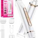 Bikini Trimmer for Women, 2-in-1 Painless Electric Razor for Body and Pubic Hair, IPX7 Waterproof Shaver with Dual Heads - Rechargeable Lady Trimmer for Bikini, Underarm, and Leg (White)