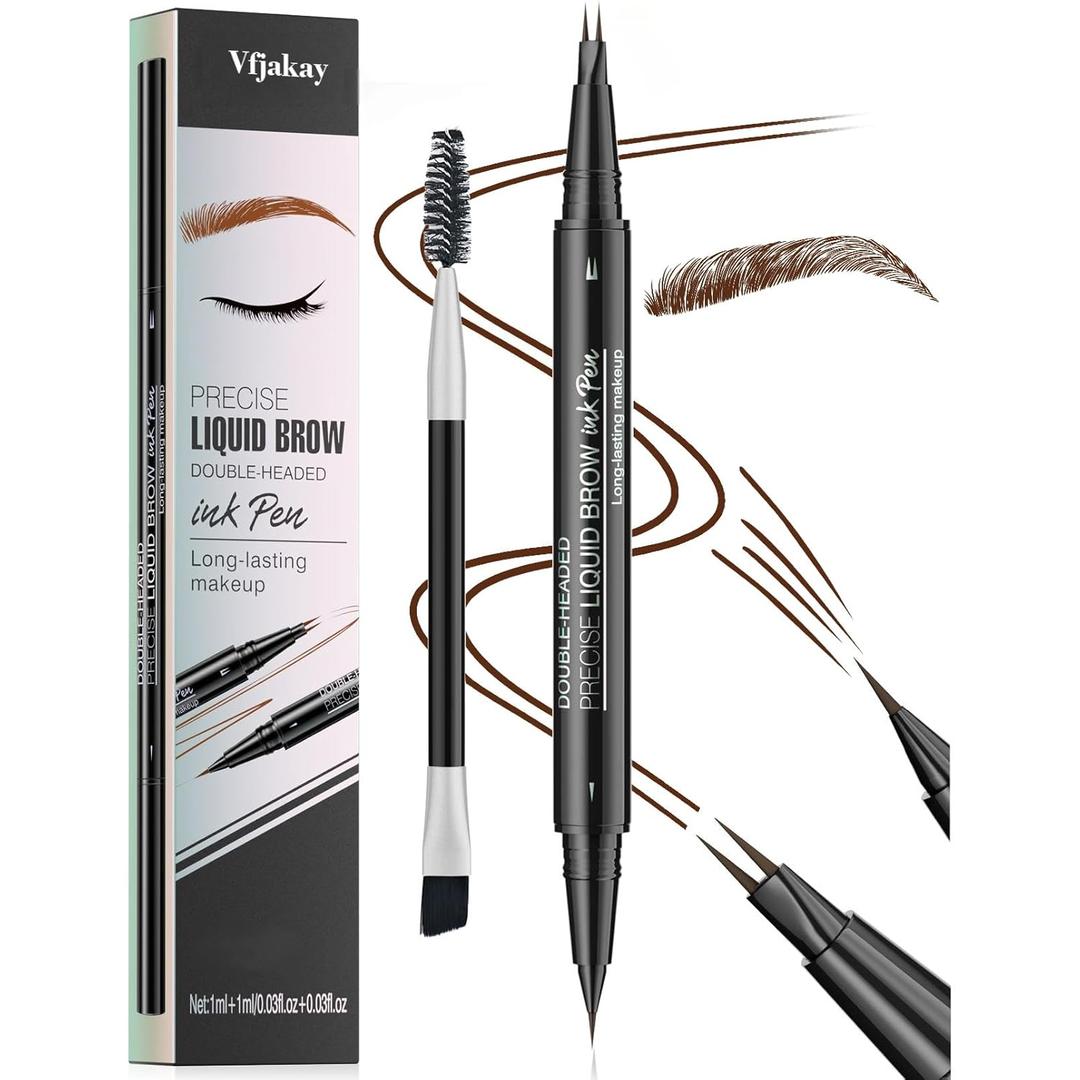 Microblading Eyebrow Pen, Dual-Ended Brow Pencil with 2-Fork-Tip and Precise Brush, Waterproof Longer Lasting Eyebrow Pencil, Microblade Eyebrow Pencil Create Natural Hair-Like Strokes (Dark Brown)
