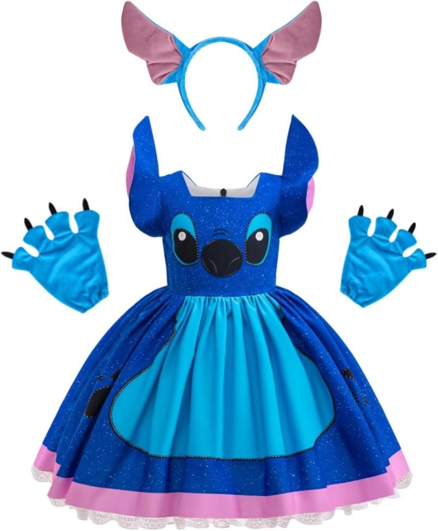 Blue Animal Costume for Girls Hawaiian Dress Up With Headband and Gloves 7-8 Years