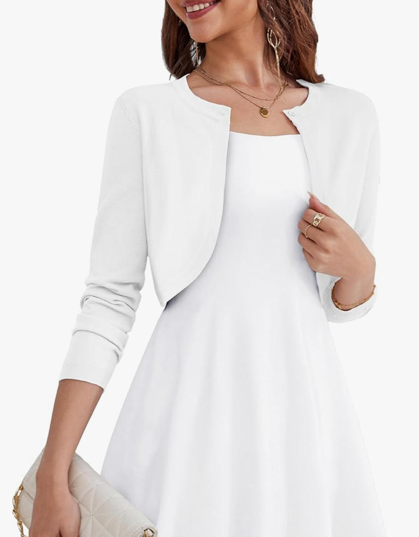 OmicGot Women's Long Sleeve Cardigan Knit Sweaters Cropped Open Front Bolero Shrug for Dresses, Size Small