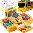HONGTUO School Bus Toy with Sound and Light, Simulation Steering Wheel, Toddlers School Bus with Music Education, Gift for 1-3-5 Boys & Girls