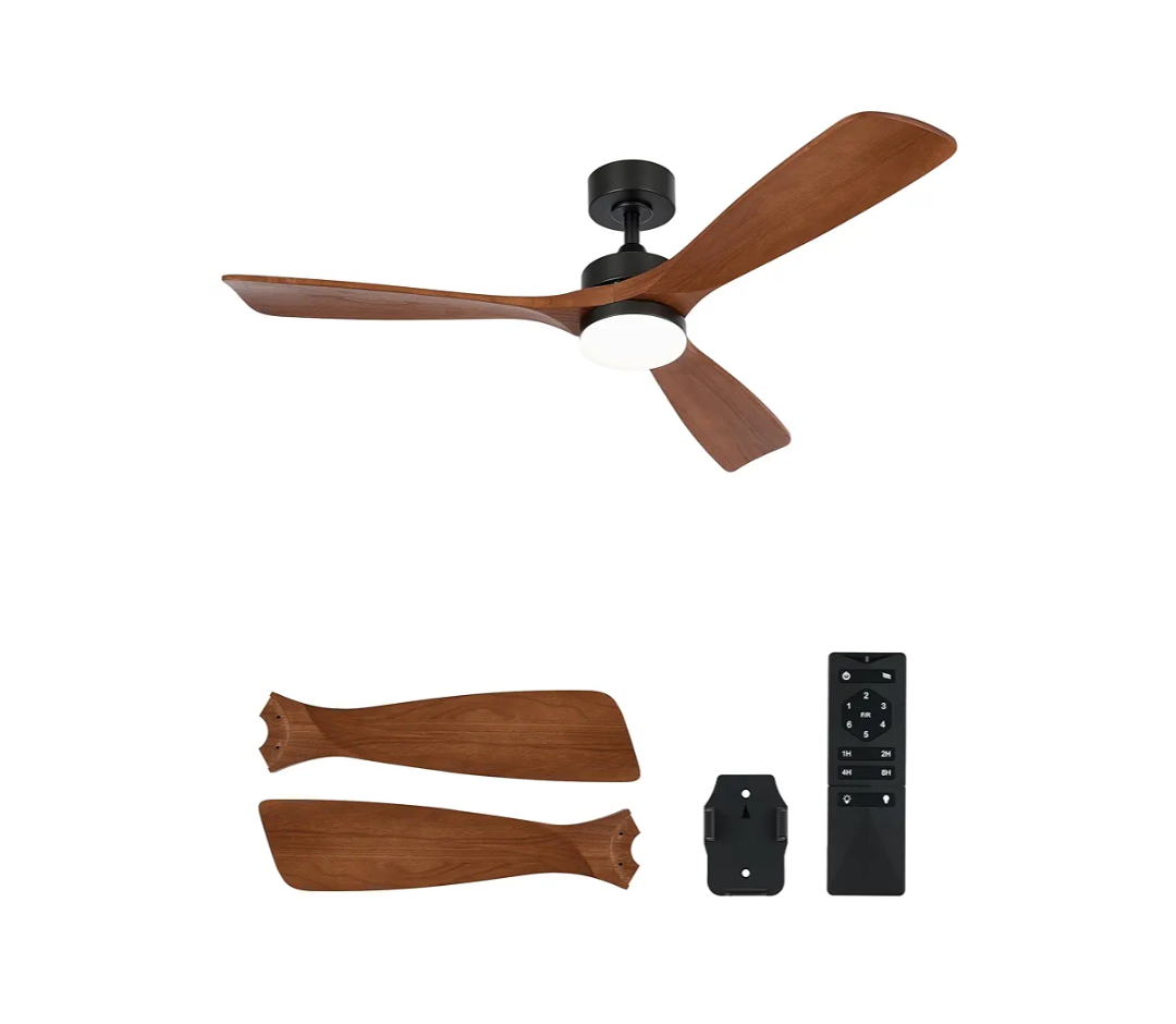 VONLUCE Ceiling Fans with Lights, 52 Inch Ceiling Fan and Remote, 6 Speed Reversible Noiseless DC Motor, 3CCT, Wood Ceiling Fan for Outdoor Indoor Farmhouse Patios, Walnut