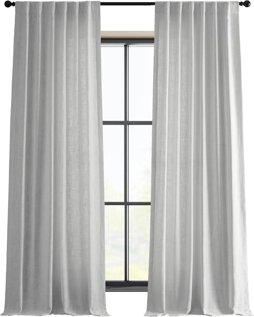 HPD Half Price Drapes Heavy Faux Linen Light Filtering Curtains for Bedroom 108 Inches Long (1 Panel) - Rod Pocket Curtains for Living Room - Window Curtains Home Decor - 50 X 108, Rice White
