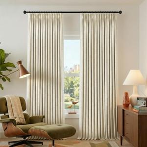 Tan Beige Linen Blackout Curtains 96 Inch Long 2 Panel Set, Warm Vanilla Almond Mid Century Modern Pinch Pleated Black Out Noise Reducing Drapes for Bedroom Living Room to Match Brown Couch