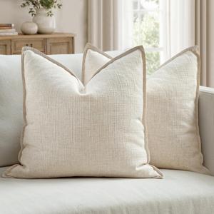 MIULEE Pack of 2 Thick Textured Couch Throw Pillow Covers, Cream White Decorative Pillow Covers 20x20, Neutral Linen Cushion Cases for Sofa Bed Living Room Modern Farmhouse Home Decor, No Filling