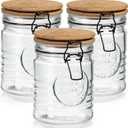 Kitchentoolz Glass Storage Jars with Airtight Lids - Set of 3 Mason Storage Containers for Cereal, Coffee & Rice - 23 Ounce Pantry Organizing Canister Set