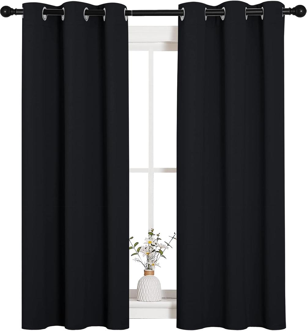 NICETOWN Blackout Draperies Window Curtain Panels, Autumn/Winter Thermal Insulated Solid Grommet Blackout Curtains/Drapes for Cafe (Set of 2, 34 inches by 54 inches, Black)