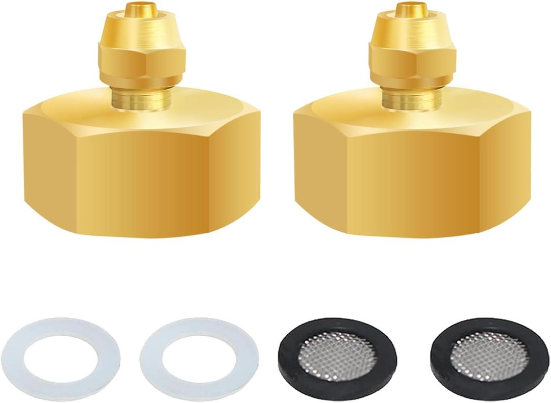 2 Pack 3/4" FHT to 1/4" Drip Irrigation Tube Adapter, Solid Brass US Standard Faucet Adapter, Convert Garden Hose Thread to 1/4" Drip Tubing with Extra 2 Washers (2 PACK)
