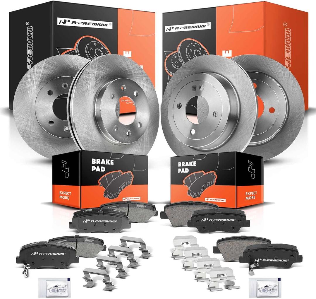 A-Premium Front Vented & Rear Solid Disc Brake Rotors + Ceramic Pads Kit Compatible with Select Hyundai and Kia Models - Accent & Rio 2012 2013 2014 2015 2016 2017, 12-PC Set